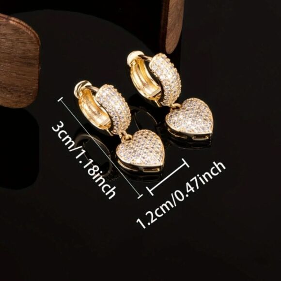 Beautiful Gold Diamond Heart Earrings - Picture 4 of 6